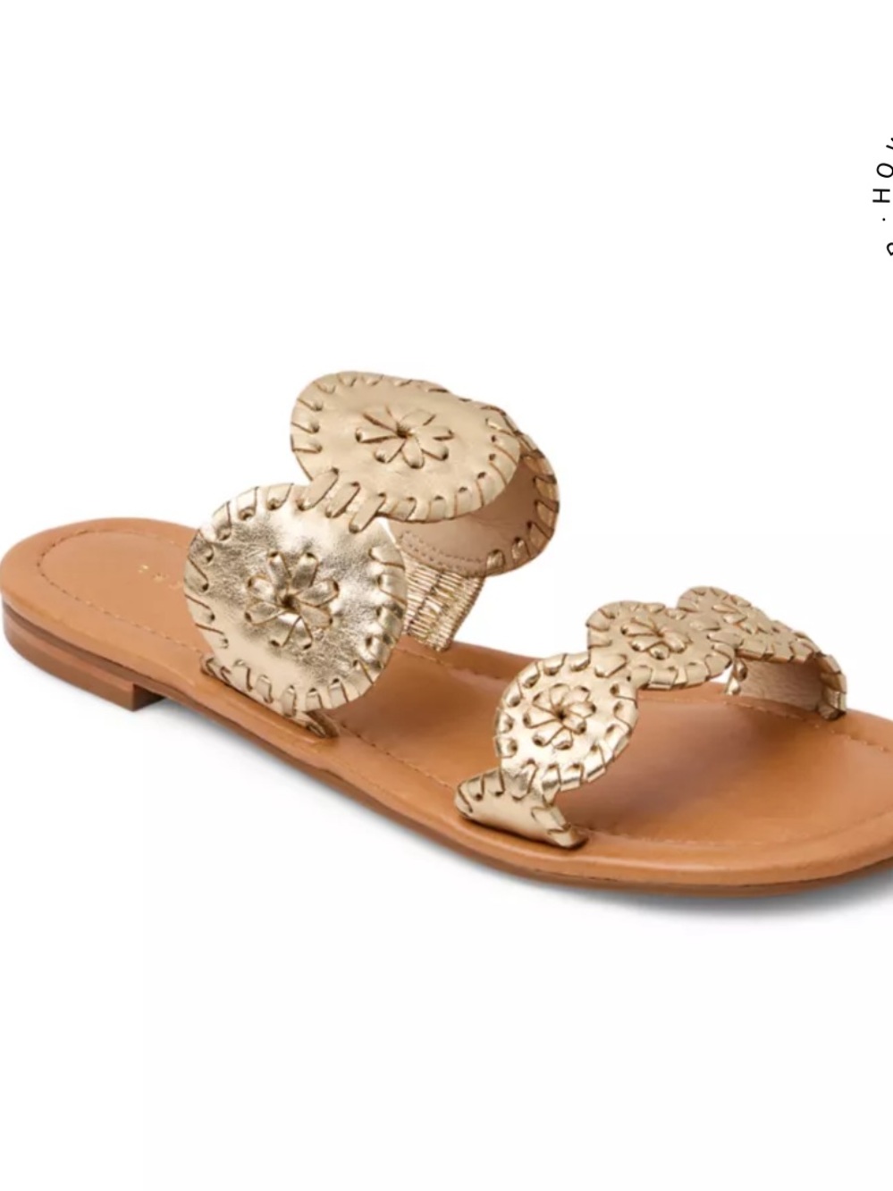 Jack Rogers Lauren II Leather Flat Sandals size 7.5 gold